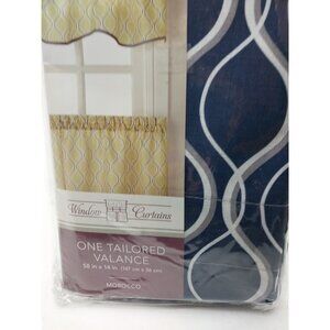CHF Window Curtains Morocco Tailored Valance Navy White 58in W x 14in L